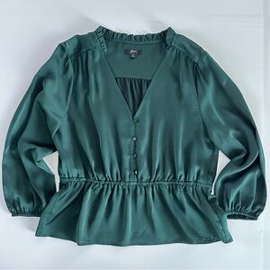 J. Crew V-neck Button-detail Peplum Top in Old Forest | XL | EUC